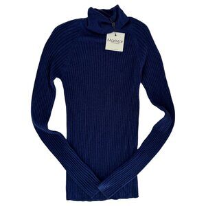 MARMAR COPENHAGEN - LIGHT KNIT TURTLE NECK TOP - 5% CASHMERE - DEEP BLUE - NWT